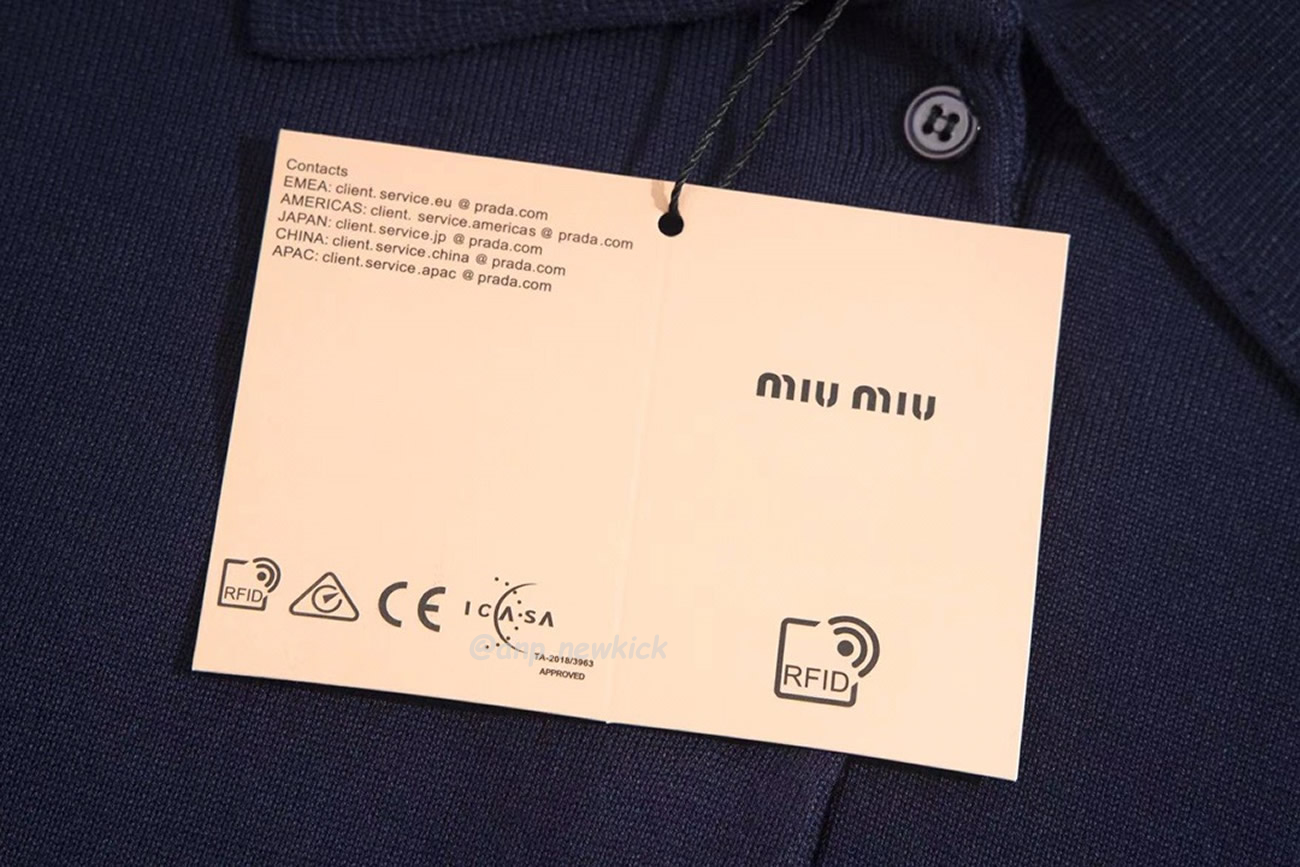 Miu Miu Logo Embroidery Polo Top In Navy (5) - newkick.org